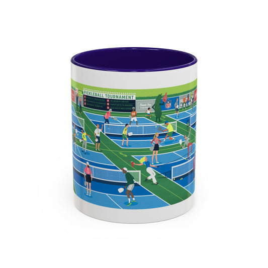 Pickleball Tournament Scene Mug — Colorful 11oz/15oz Coffee Cup