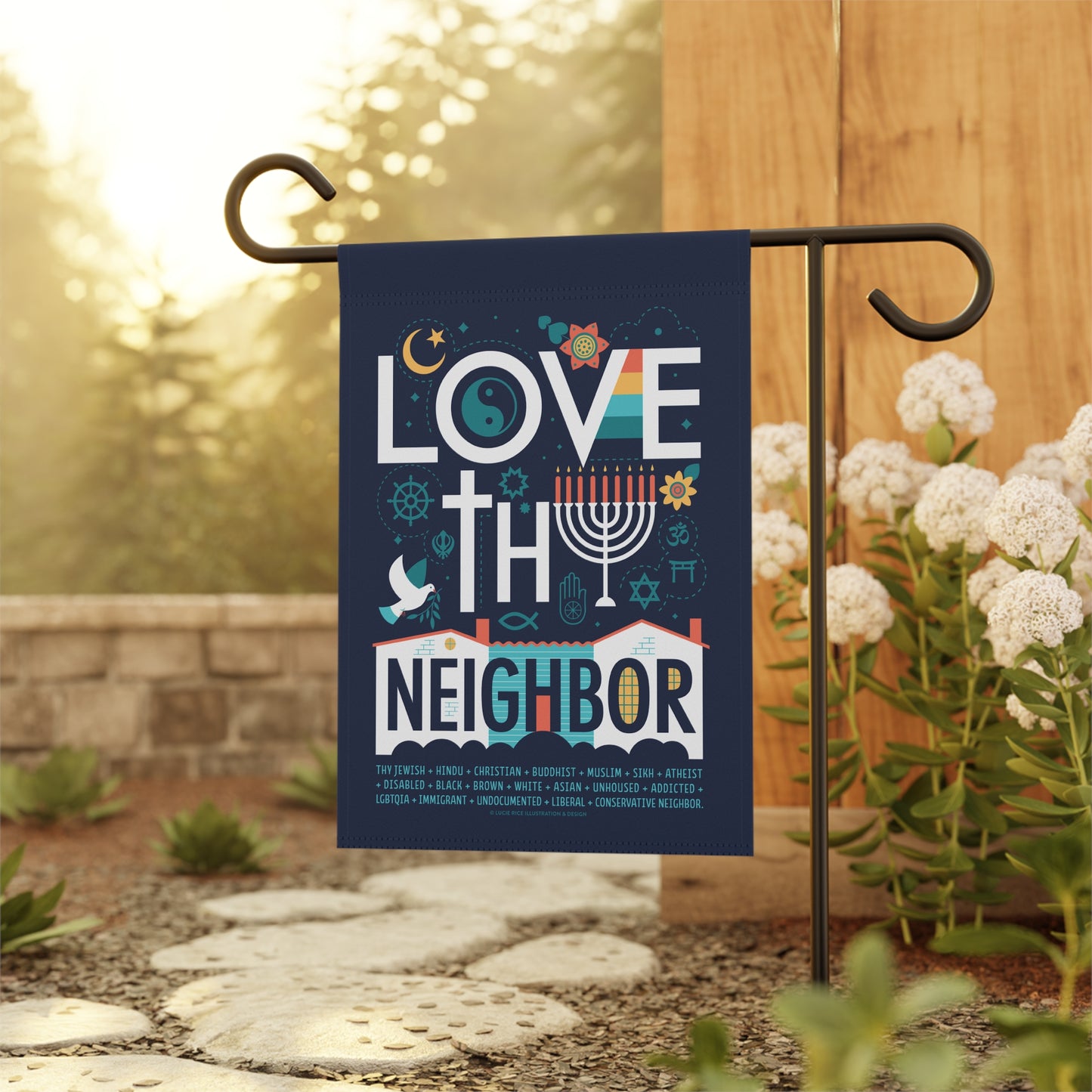 Garden Flag - "Love Thy Neighbor" Religious Unity House Banner