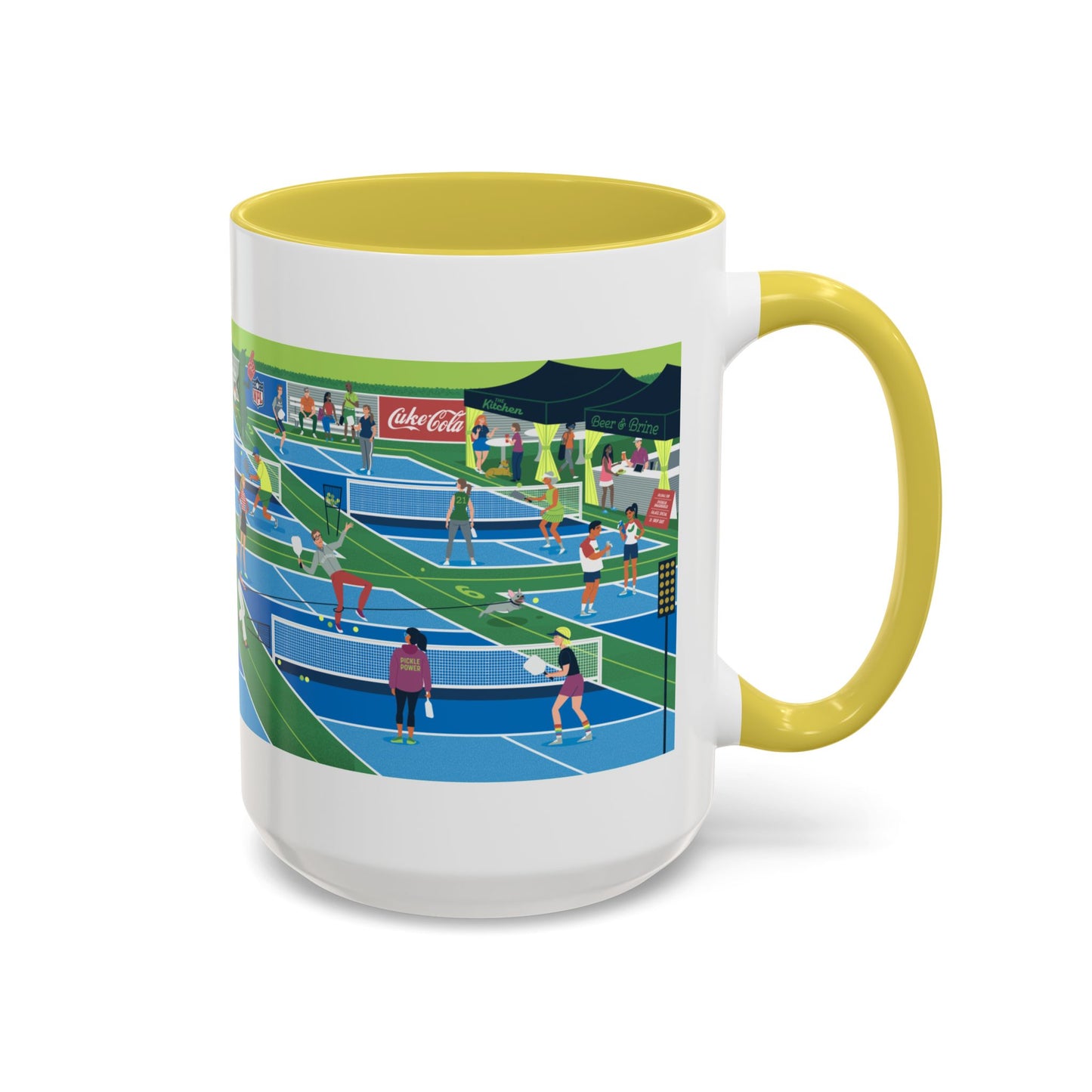 Pickleball Tournament Scene Mug — Colorful 11oz/15oz Coffee Cup