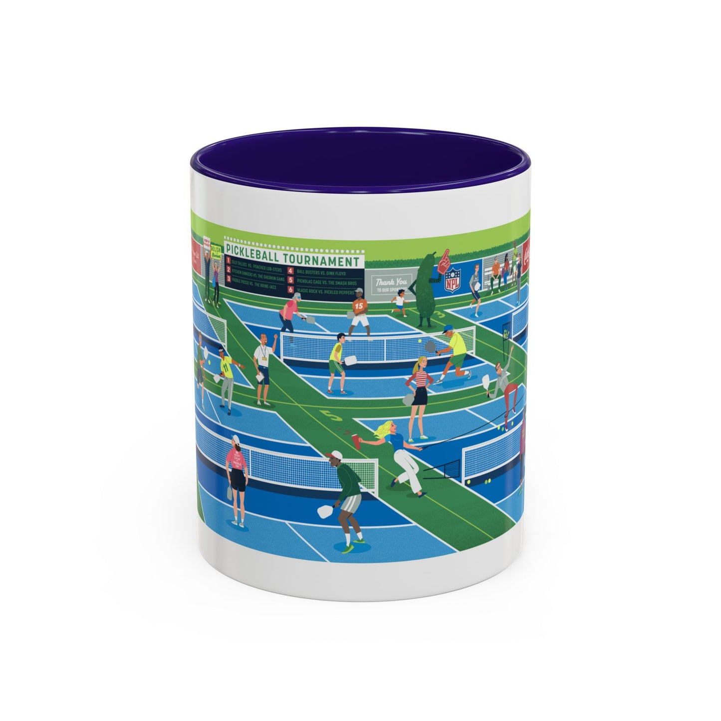 Pickleball Tournament Scene Mug — Colorful 11oz/15oz Coffee Cup