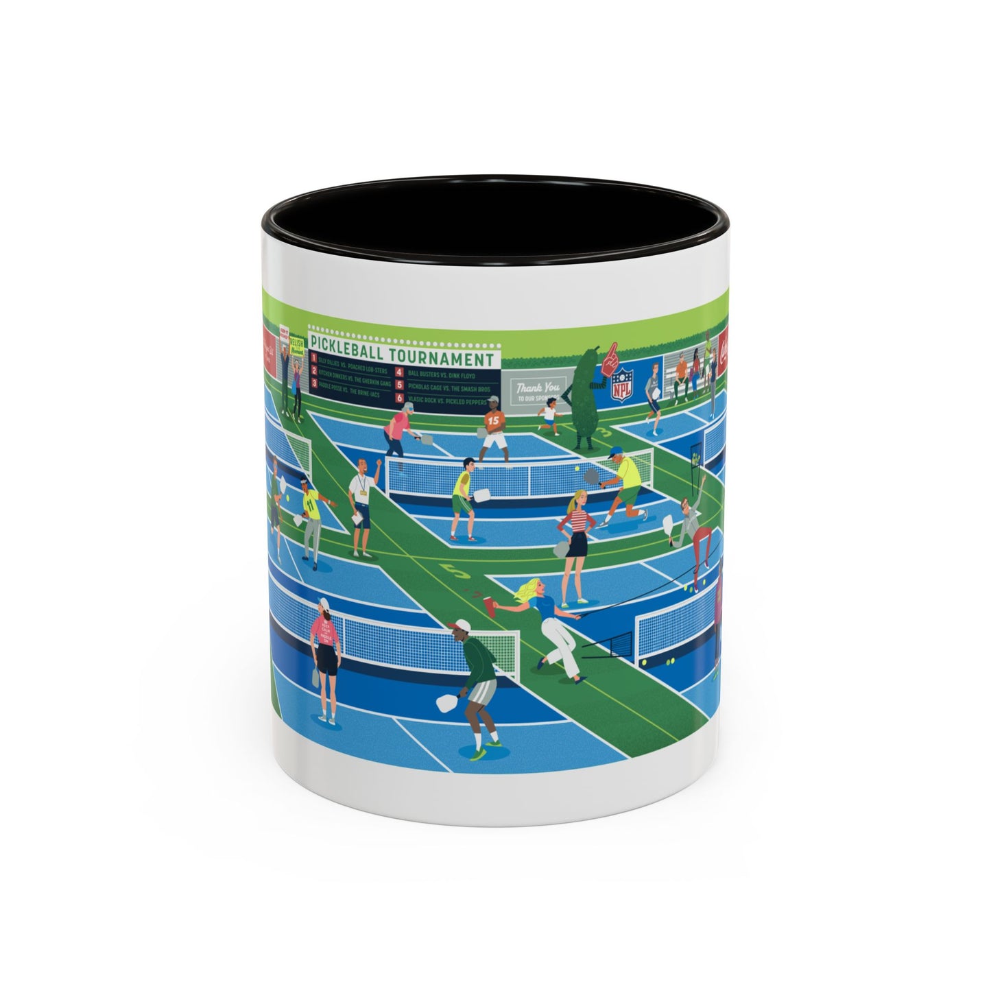 Pickleball Tournament Scene Mug — Colorful 11oz/15oz Coffee Cup
