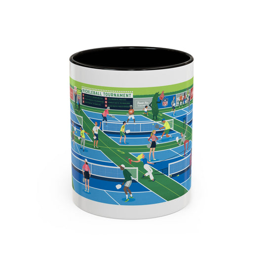 Pickleball Tournament Scene Mug — Colorful 11oz/15oz Coffee Cup