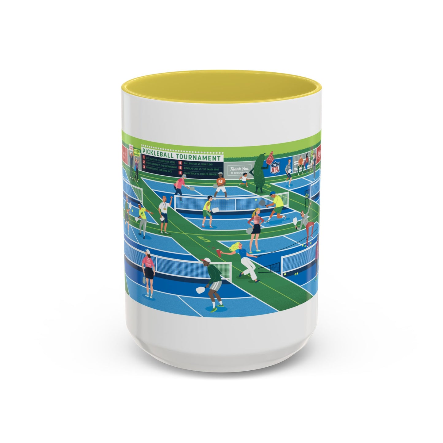 Pickleball Tournament Scene Mug — Colorful 11oz/15oz Coffee Cup