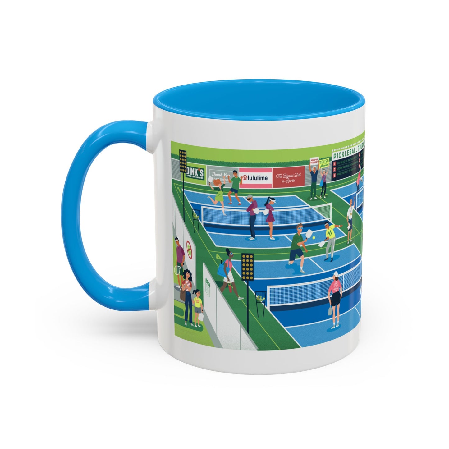 Pickleball Tournament Scene Mug — Colorful 11oz/15oz Coffee Cup