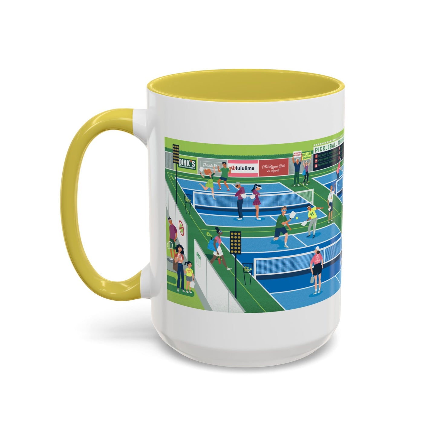 Pickleball Tournament Scene Mug — Colorful 11oz/15oz Coffee Cup