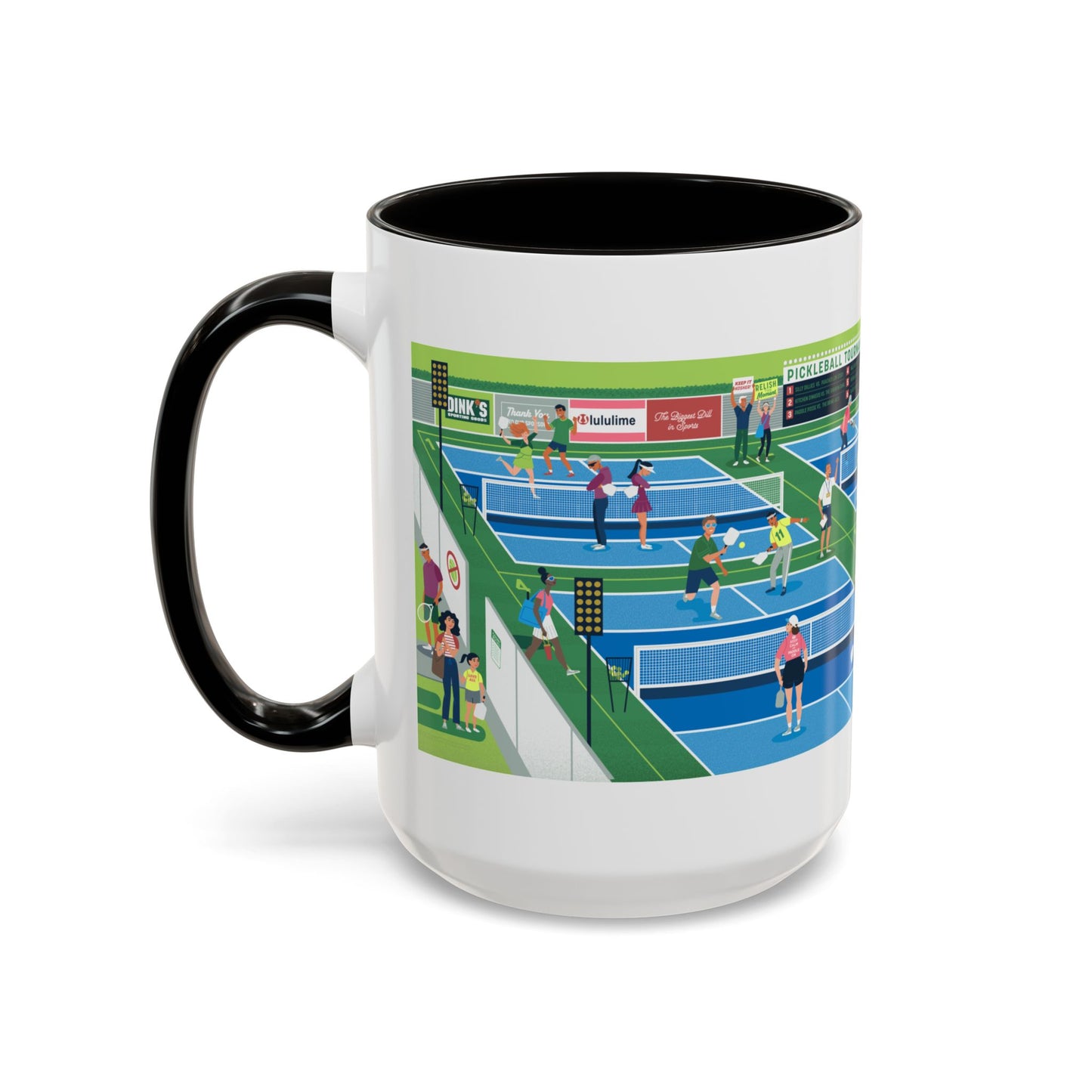 Pickleball Tournament Scene Mug — Colorful 11oz/15oz Coffee Cup