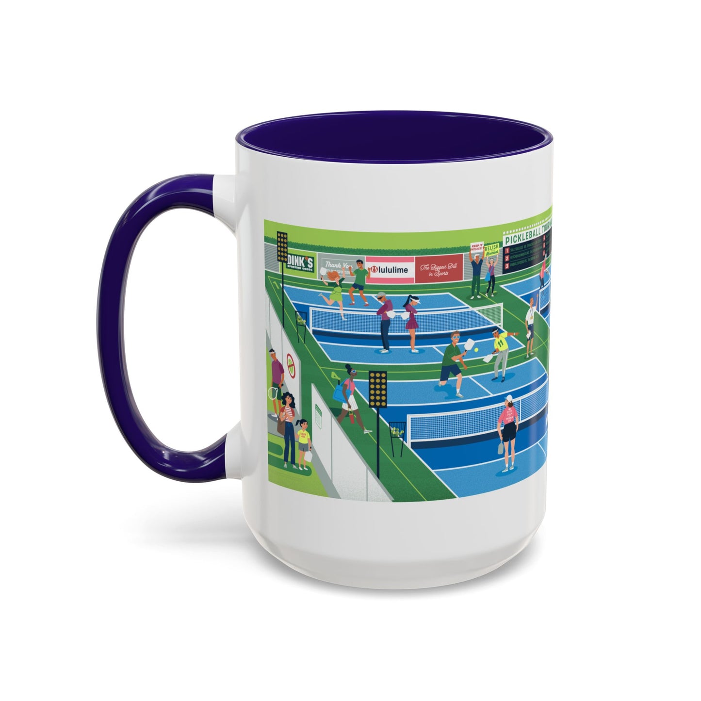Pickleball Tournament Scene Mug — Colorful 11oz/15oz Coffee Cup