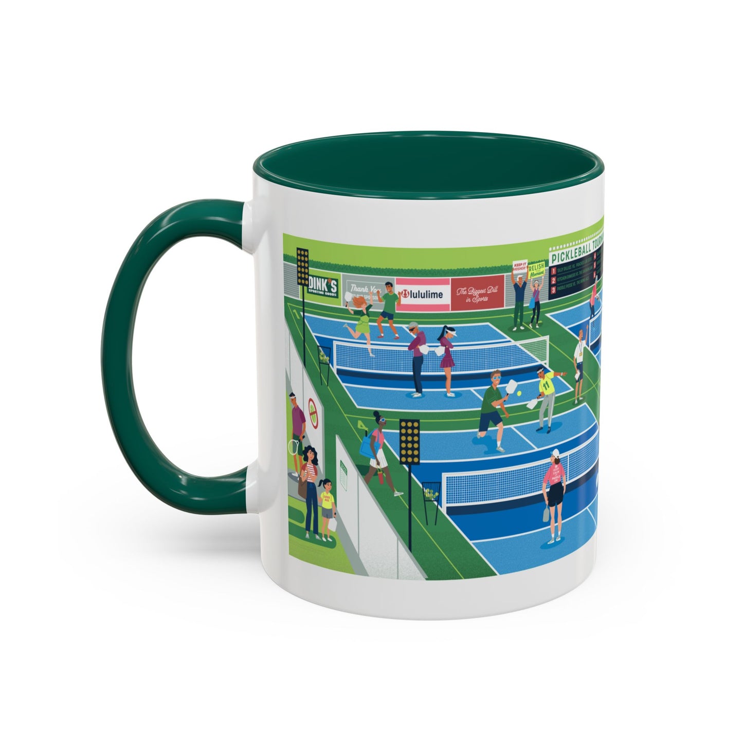 Pickleball Tournament Scene Mug — Colorful 11oz/15oz Coffee Cup