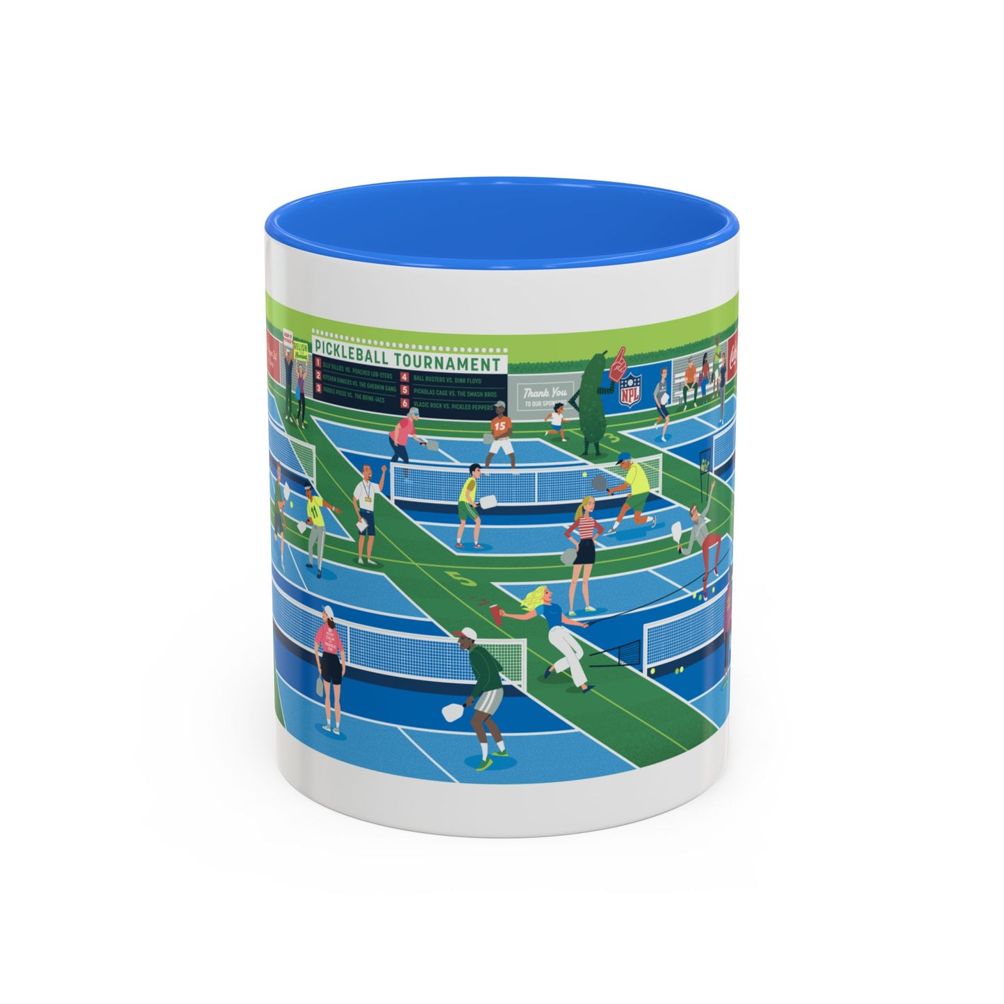 Pickleball Tournament Scene Mug — Colorful 11oz/15oz Coffee Cup