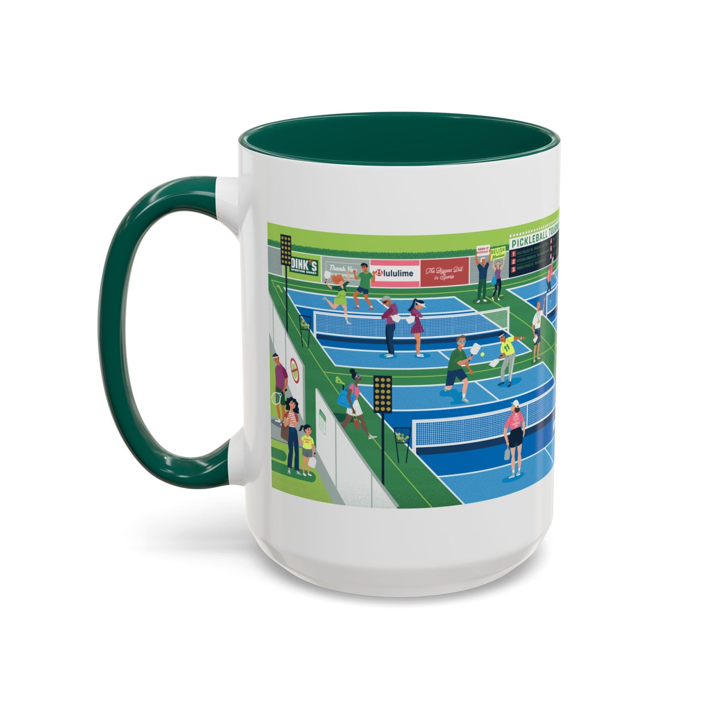 Pickleball Tournament Scene Mug — Colorful 11oz/15oz Coffee Cup