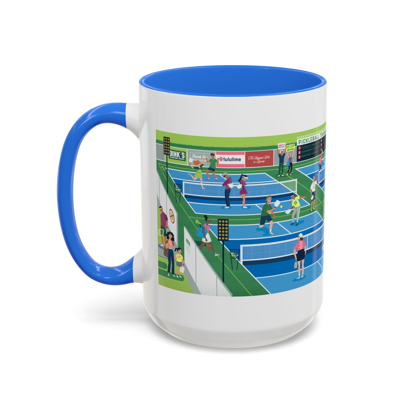 Pickleball Tournament Scene Mug — Colorful 11oz/15oz Coffee Cup