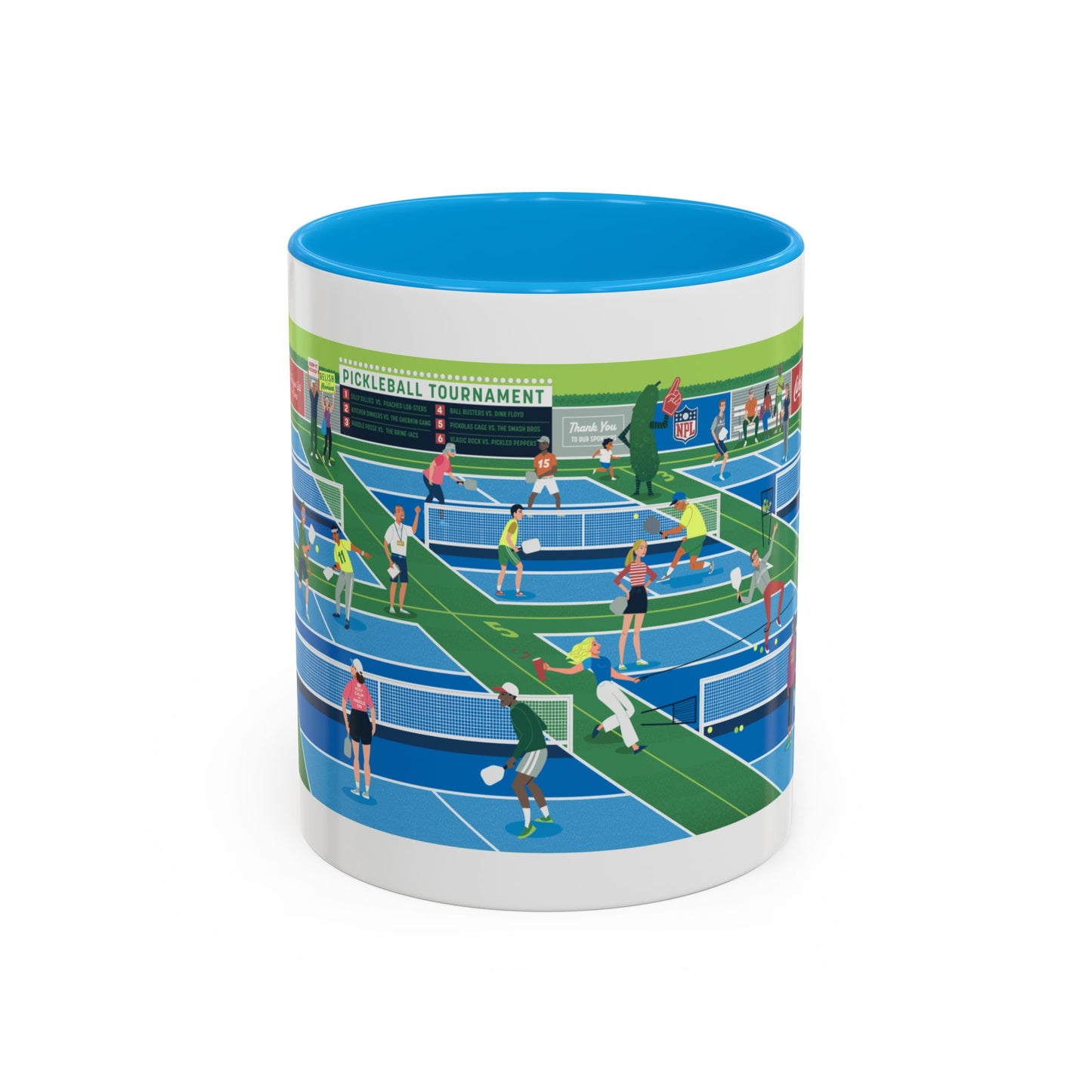 Pickleball Tournament Scene Mug — Colorful 11oz/15oz Coffee Cup
