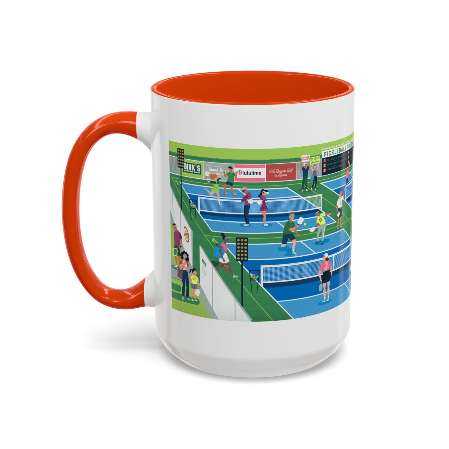 Pickleball Tournament Scene Mug — Colorful 11oz/15oz Coffee Cup