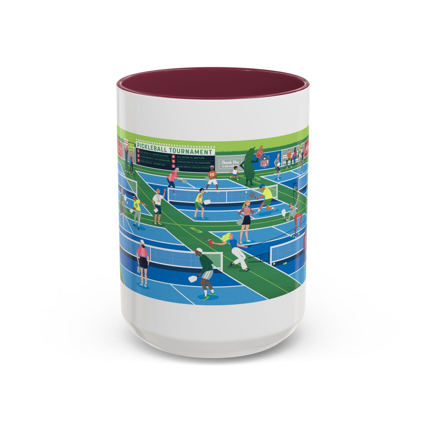 Pickleball Tournament Scene Mug — Colorful 11oz/15oz Coffee Cup