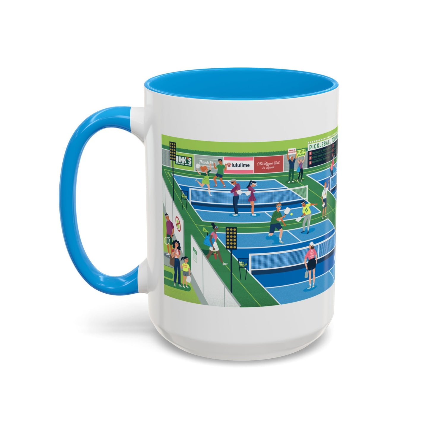 Pickleball Tournament Scene Mug — Colorful 11oz/15oz Coffee Cup