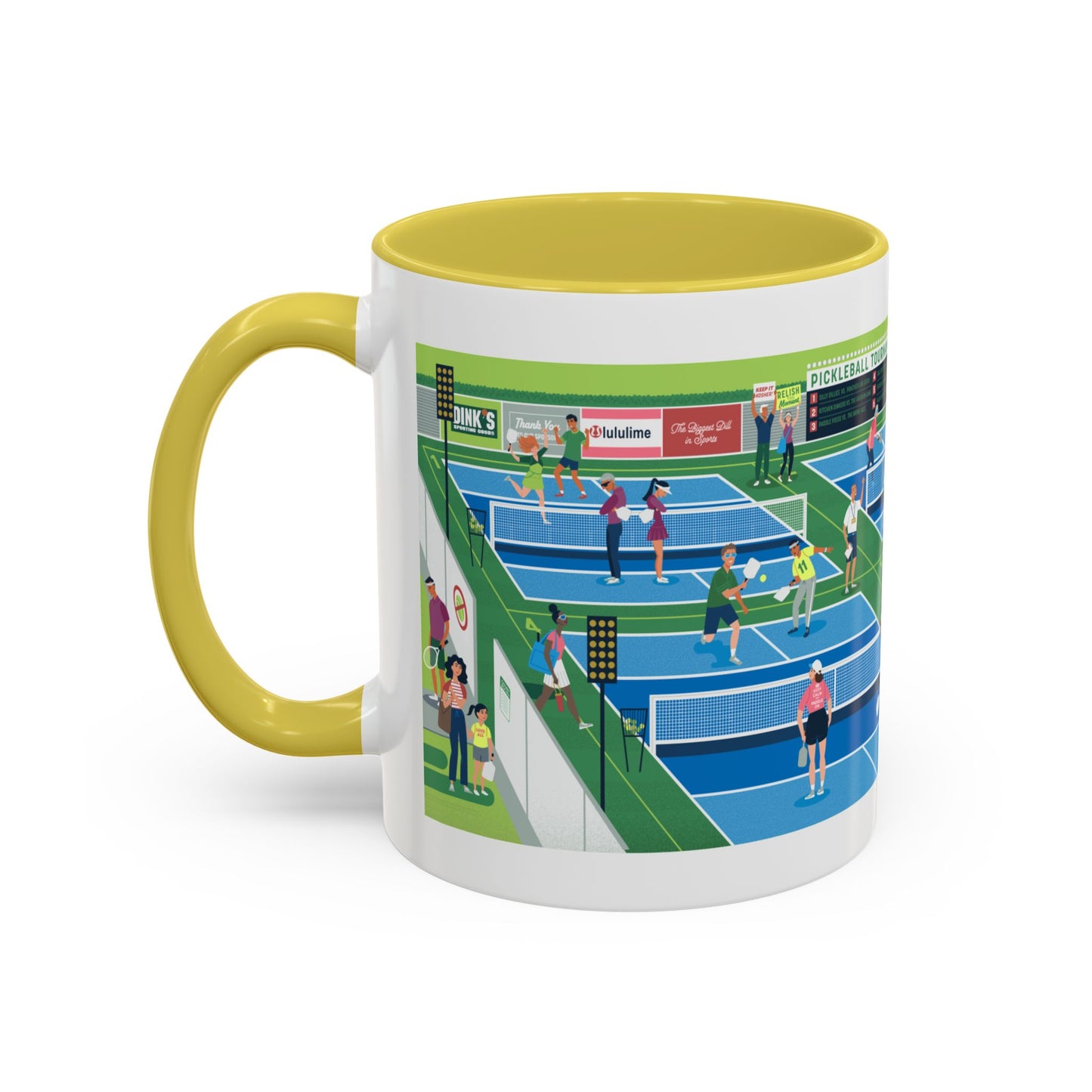Pickleball Tournament Scene Mug — Colorful 11oz/15oz Coffee Cup