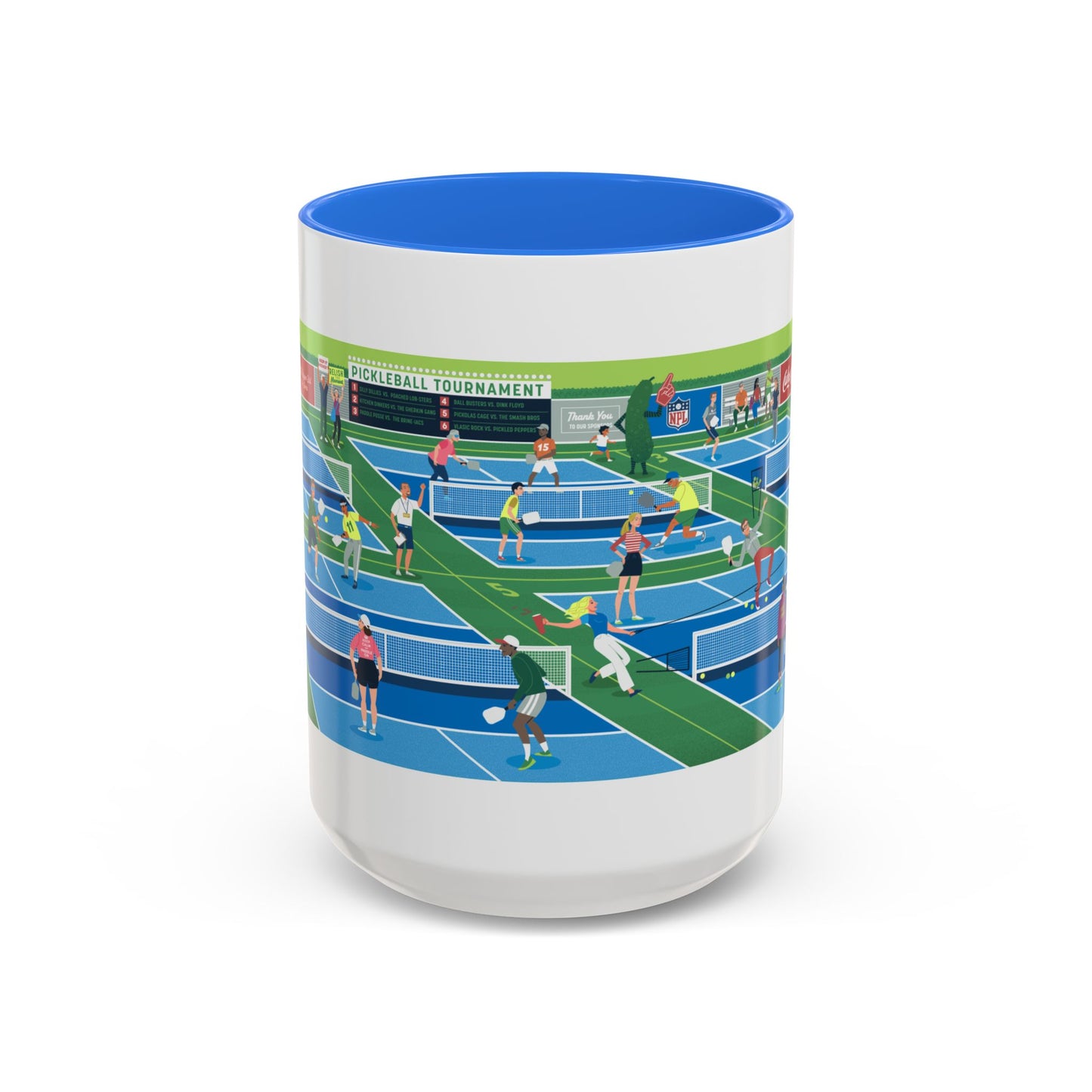 Pickleball Tournament Scene Mug — Colorful 11oz/15oz Coffee Cup