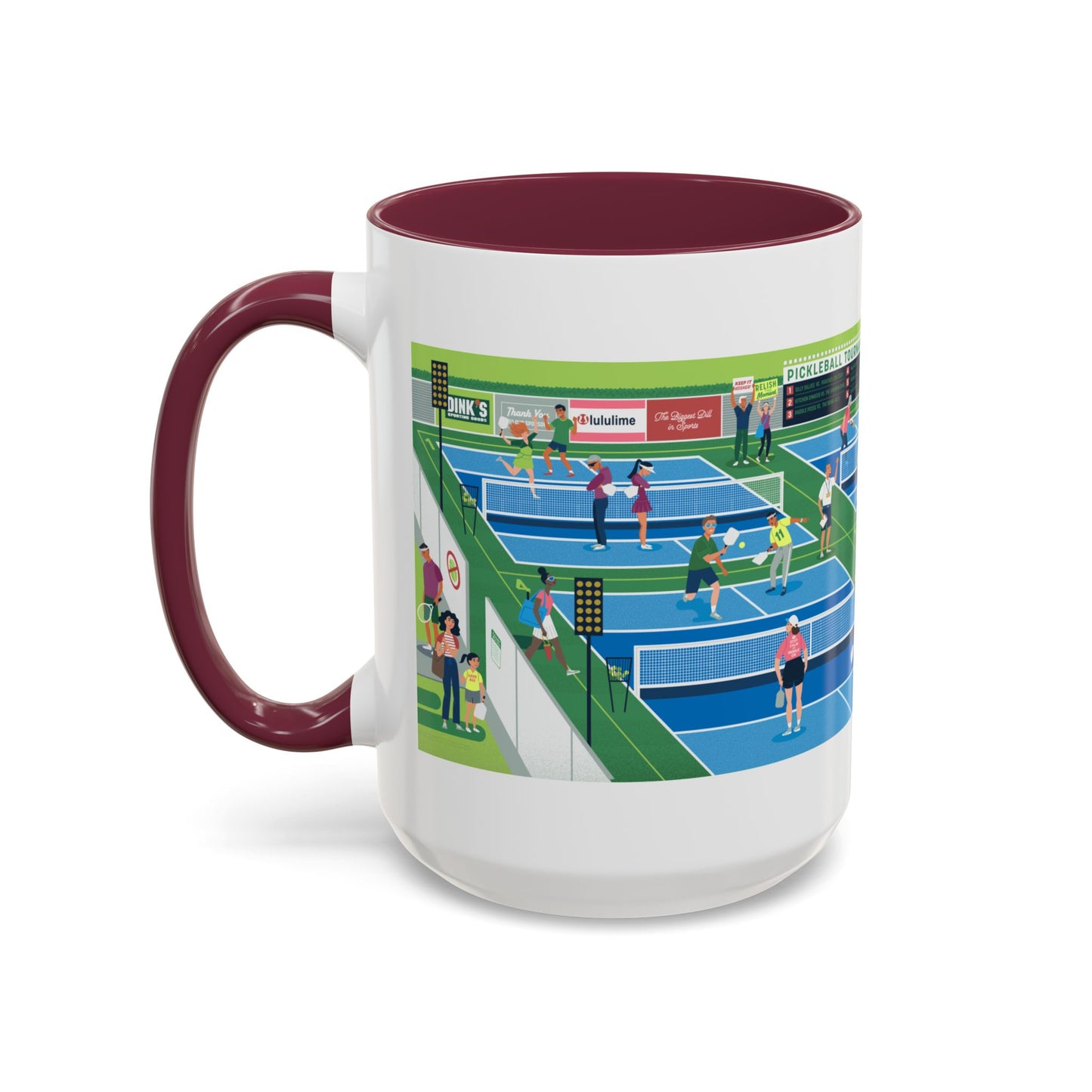 Pickleball Tournament Scene Mug — Colorful 11oz/15oz Coffee Cup