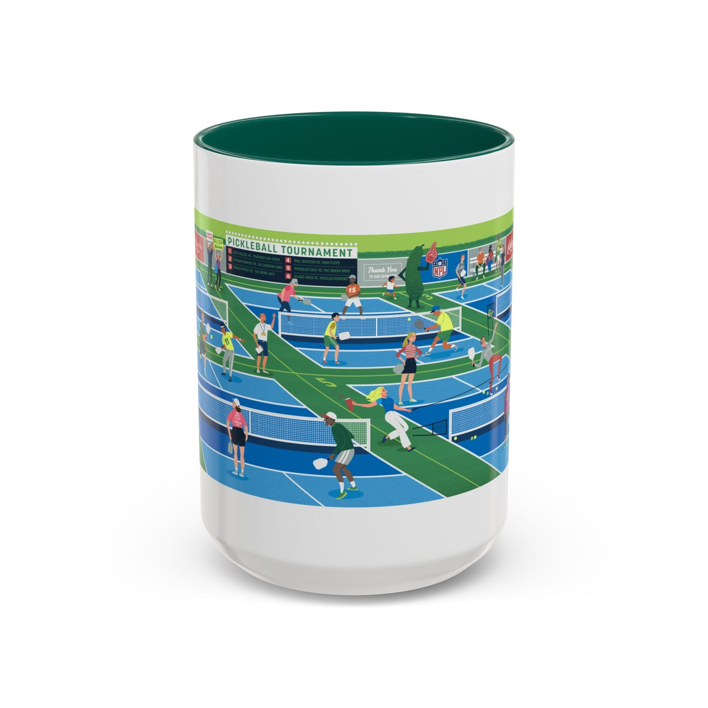 Pickleball Tournament Scene Mug — Colorful 11oz/15oz Coffee Cup