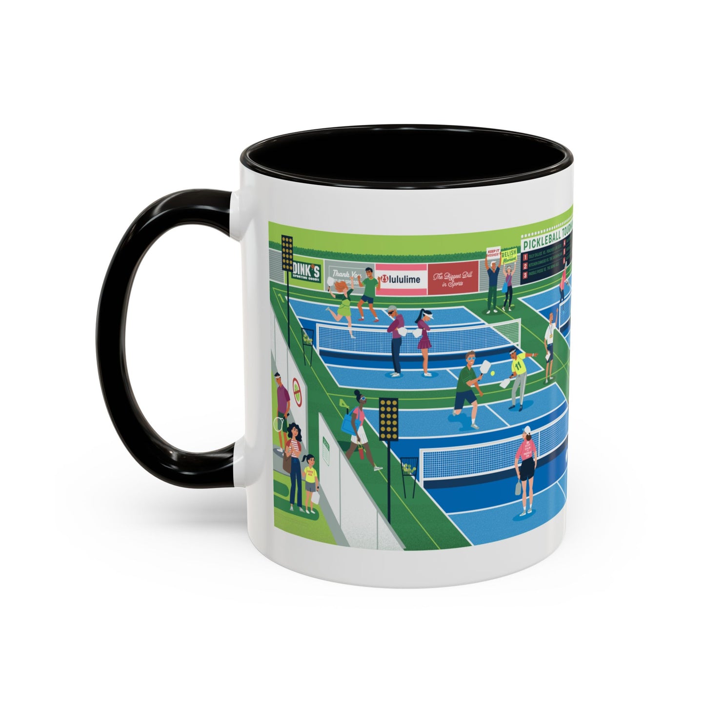 Pickleball Tournament Scene Mug — Colorful 11oz/15oz Coffee Cup