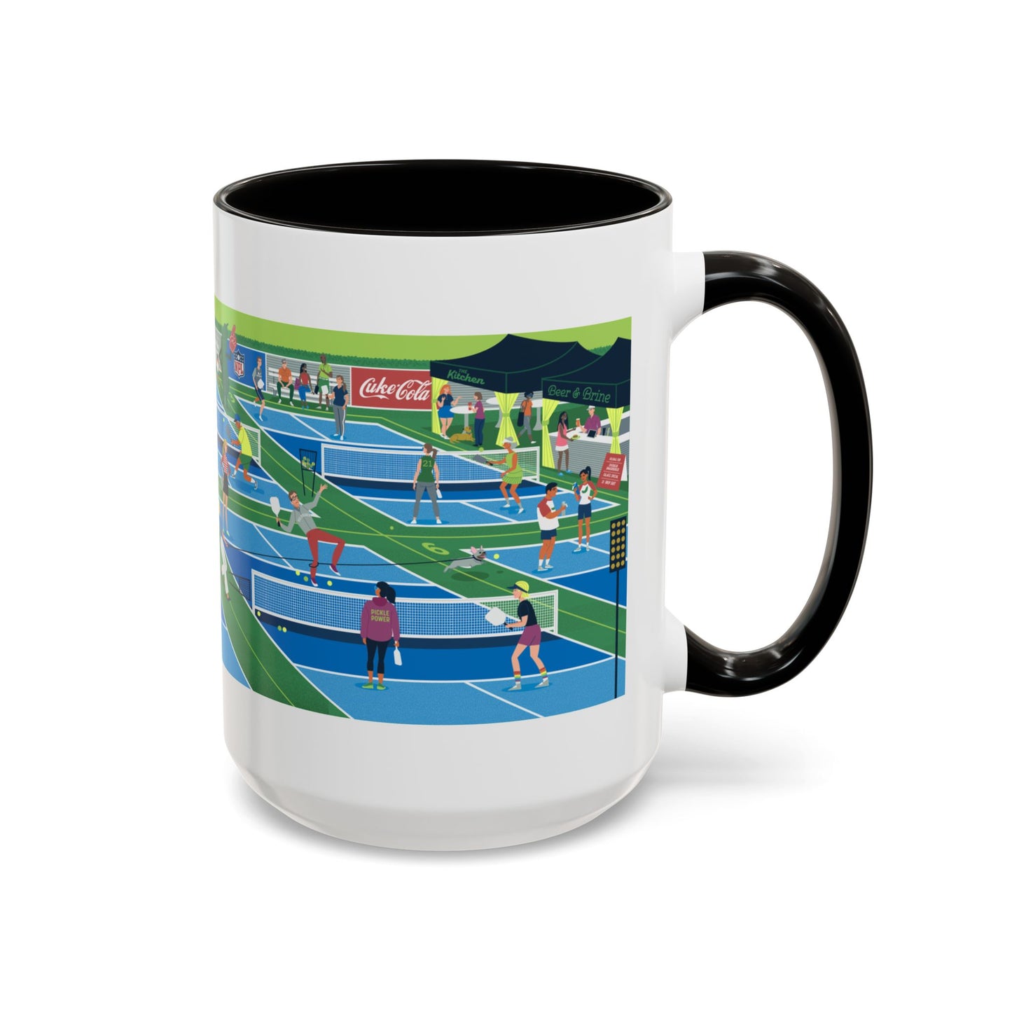 Pickleball Tournament Scene Mug — Colorful 11oz/15oz Coffee Cup