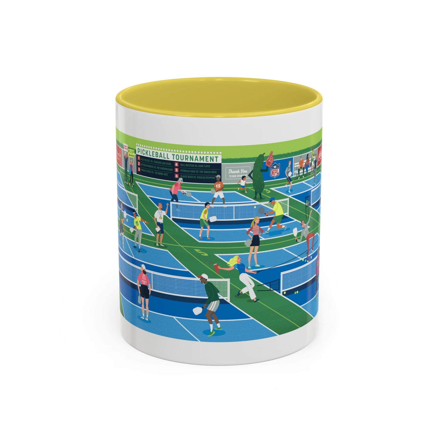 Pickleball Tournament Scene Mug — Colorful 11oz/15oz Coffee Cup